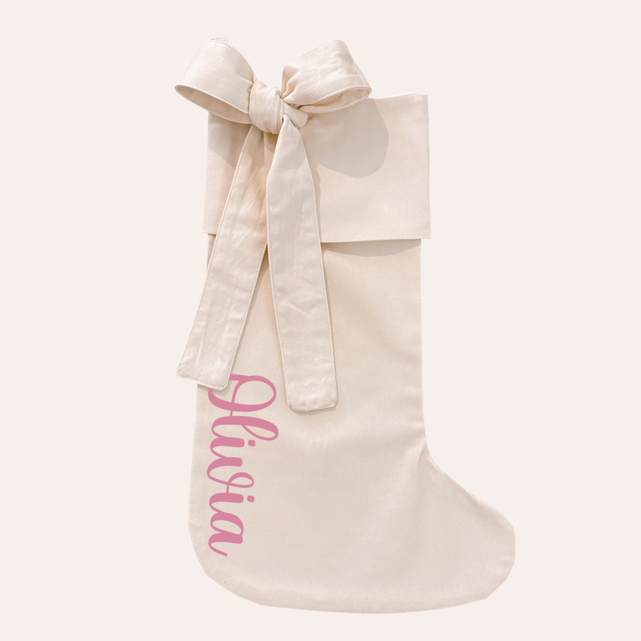 Personalised Christmas stocking with tie on bow ~ Warm sand