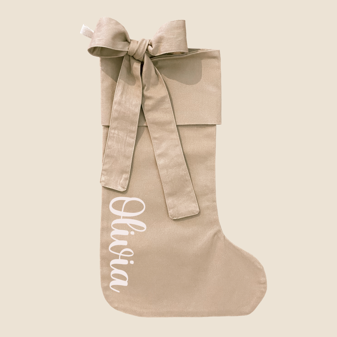 Personalised Christmas stocking with tie on bow ~ Sea grass