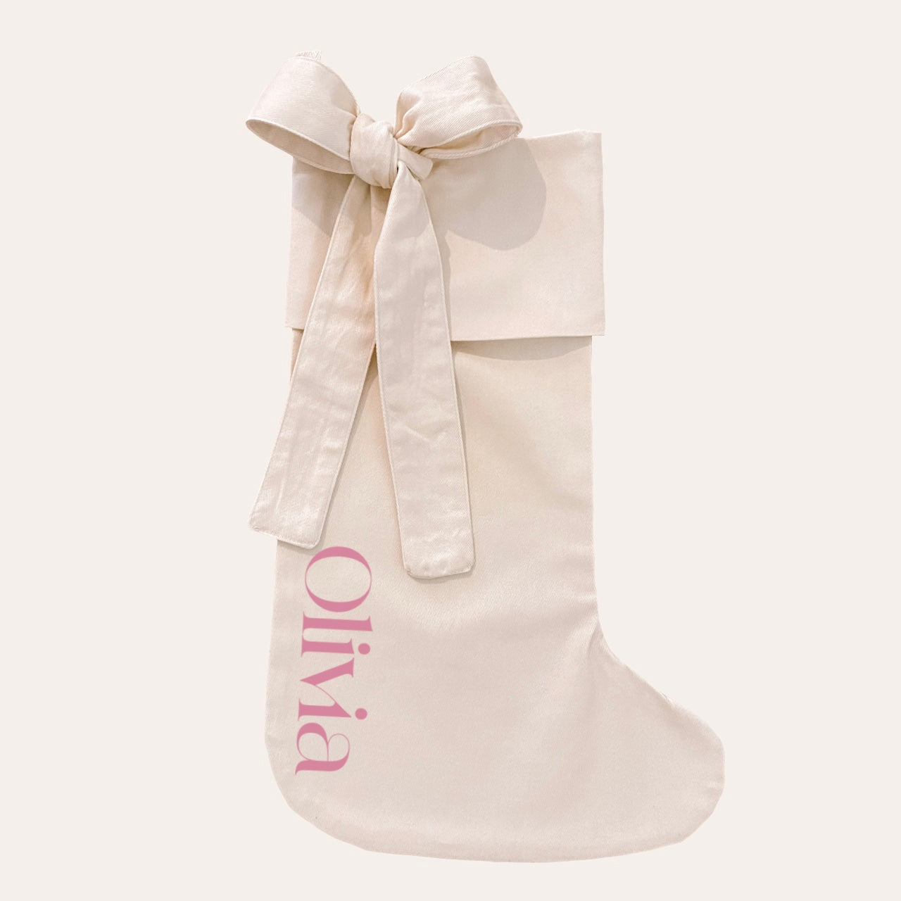 Personalised Christmas stocking with tie on bow ~ Warm sand