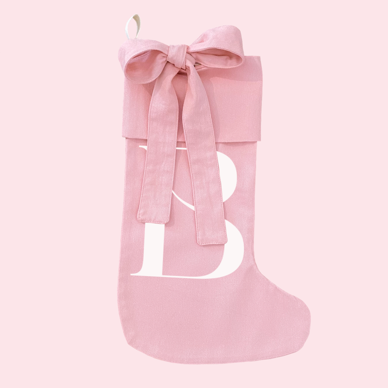 Personalised Christmas stocking with tie on bow ~ Blush pink