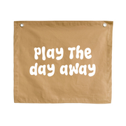 Play wall flag. Play the day away banner. Play sign. kids bedroom styling. kids play bedroom decor. Play wall banner. kids playroom inspo. kids bedroom inspo. kids bedroom ideas. Coastal kids playroom banner. kids wall banner. 