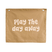 Play wall flag. Play the day away banner. Play sign. kids bedroom styling. kids play bedroom decor. Play wall banner. kids playroom inspo. kids bedroom inspo. kids bedroom ideas. Coastal kids playroom banner. kids wall banner. 