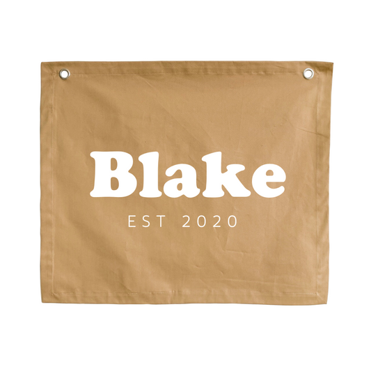 Personalised custom Established kids wall banner / wall hanging ~ Camel ~ 6 fonts