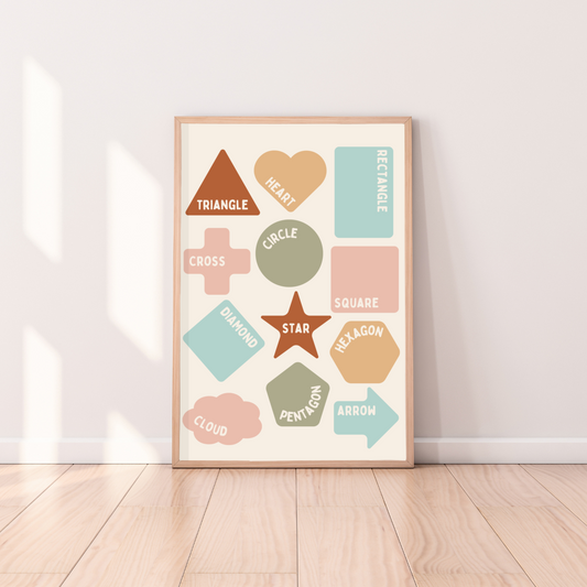 Learn the shapes kids wall print / Shapes Montessori educational wall art ~ 2 colours