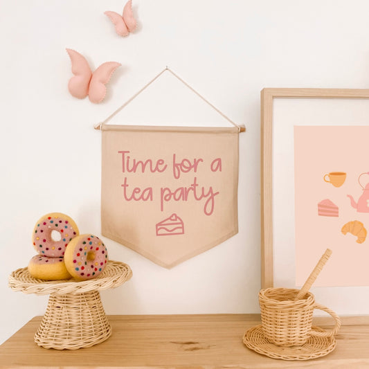 Tea party hanging banner / wall banner ~ Warm sand