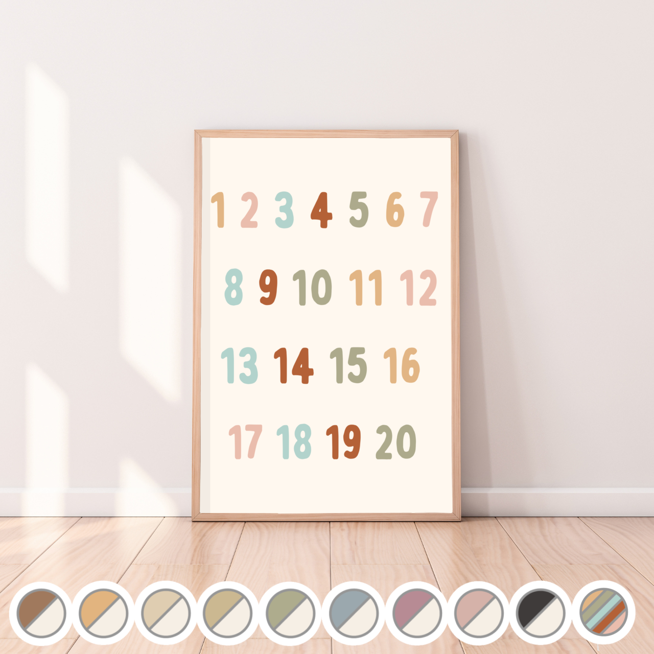 Numbers 1 to 20 kids wall print / wall art~ 10 colours