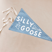 Silly Goose pennant flag, Goose nursery decor, Gender neutral nursery decor, Nostalgic nursery decor, Kids tie up pennant, Funny kids room decor, Playful nursery wall hanging, Kids bedroom wall decor, Neutral baby room decor, Vintage kids decor, Fabric wall flag, Rental friendly kids decor, Playroom wall decor, Goose bedroom decor, Australian nursery decor, Hello Saturday Kids Decor
