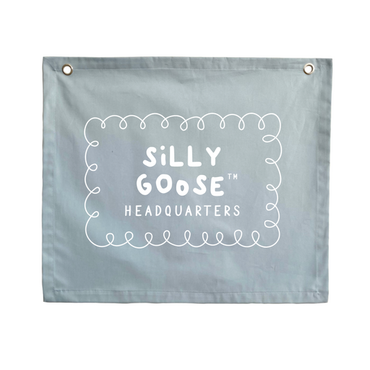 Silly goose nursery flag. Silly goose wall flag. Silly goose bedroom wall banner. Silly goose playroom banner. Kids playroom wall flag. Nursery styling. Toddler bedroom inspo. Toddler bedroom decor ideas. Silly goose nursery decor. 
