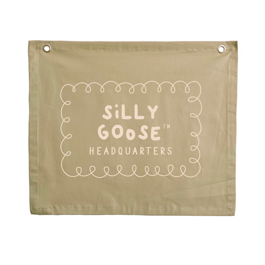 Silly goose nursery flag. Silly goose wall flag. Silly goose bedroom wall banner. Silly goose playroom banner. Kids playroom wall flag. Nursery styling. Toddler bedroom inspo. Toddler bedroom decor ideas. Silly goose nursery decor.
