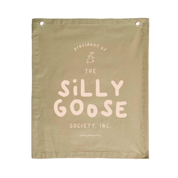 Silly goose nursery flag. Silly goose wall flag. Silly goose bedroom wall banner. Silly goose playroom banner. Kids playroom wall flag. Nursery styling. Toddler bedroom inspo. Toddler bedroom decor ideas. Silly goose nursery decor. 