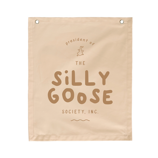 Silly goose nursery flag. Silly goose wall flag. Silly goose bedroom wall banner. Silly goose playroom banner. Kids playroom wall flag. Nursery styling. Toddler bedroom inspo. Toddler bedroom decor ideas. Silly goose nursery decor.