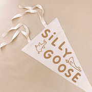 Silly Goose pennant flag, Goose nursery decor, Gender neutral nursery decor, Nostalgic nursery decor, Kids tie up pennant, Funny kids room decor, Playful nursery wall hanging, Kids bedroom wall decor, Neutral baby room decor, Vintage kids decor, Fabric wall flag, Rental friendly kids decor, Playroom wall decor, Goose bedroom decor, Australian nursery decor, Hello Saturday Kids Decor