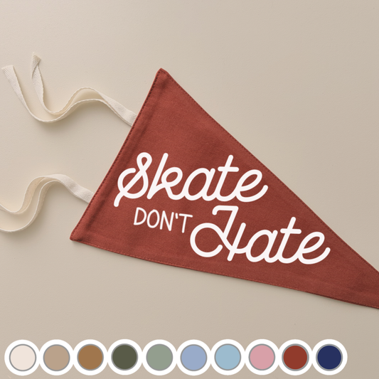 Skate don’t hate tie up pennant flag | Boys wall hanging