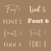 Set of eight different fonts on a brown background