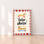 Later Skater Print, Sausage Dog Print, Dachshund Wall Art, Dachshund Kids Print, Sausage Dog Wall Art, Skateboard Dog Print, Roller Skate Dog Print, Skater Kids Print, Kids Skateboard Art, Boys Wall Art, Boys Bedroom Print, Boys Bedroom Decor, Cool Boys Decor, Cool Kids Wall Art, Kids Room Wall Art, Kids Bedroom Print, Fun Boys Wall Art, Playful Kids Decor, Colourful Boys Decor, Retro Kids Decor, Retro Boys Decor, Dog Bedroom Decor, Kids Dog Print, Animal Wall Art Kids, Kids Animal Print, Playroom Wall Art,