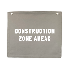 Construction zone ahead kids wall banner ~ Mist grey