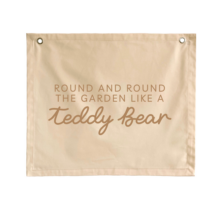 Neutral beige Teddy bear nursery styling. Gender neutral Teddy bear picnic bedroom decor. Beige Teddy bear bedroom wall banner. Boys vintage teddy bear nursery inspo. Storybook Teddy bear boys bedroom inspo. Teddy bear timeless boys nursery ideas. Teddy bear boys bedroom decor. Personalised Boys wall banner. Teddy bear picnic boys nursery decor. Classic Teddy bear wall banner. Teddy wall banner. Teddy nursery wall decor. Gender neutral nursery decor. 