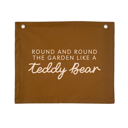 Teddy bear wall banner. Round and round the garden like a teddy bear. Boys teddy bear bedroom styling. Boys teddy bear bedroom wall decor. Boys bedroom teddy bear wall banner. Boys wall decor. Boys teddy bear bedroom. Boys teddy bedroom decor ideas. Teddy bear nursery banner. Teddy bear nursery.