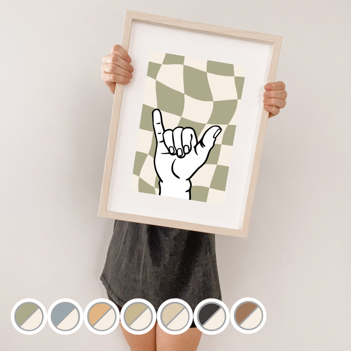 Sage green Checkered Shaka wall print. Green Shaka print. Boys cool bedroom styling. Boys surf bedroom wall decor. Boys bedroom Shaka print. Boys sage green bedroom inspo. Boys fern green bedroom decor ideas. Boys green Shaka decor. Shaka wall decor. Boys fun surf room inspo. 10 year old boys bedroom ideas. Shared boys bedroom decor. 12 year old boys bedroom ideas.