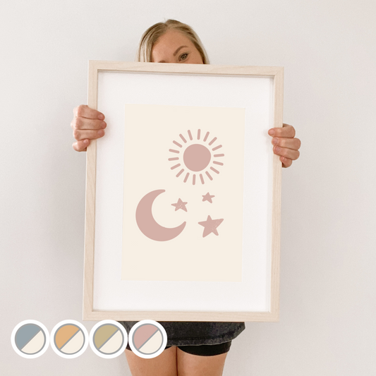 Nursery sun, moon and stars decor. Sun, moon and stars wall print. Simple sun and moon art. Toddler wall decor. Gender neutral nursery decor. Dreamy nursery decor. Toddler wall prints. Calming nursery wall print. Boys nursery wall print. Baby boy decor. Girls nursery decor. Baby girl nursery.
