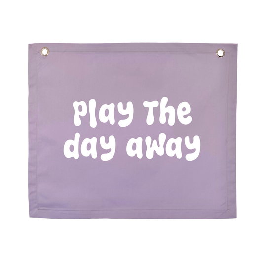 Play wall flag. Play the day away banner. Play sign. kids bedroom styling. kids play bedroom decor. Play wall banner. kids playroom inspo. kids bedroom inspo. kids bedroom ideas. Coastal kids playroom banner. kids wall banner.