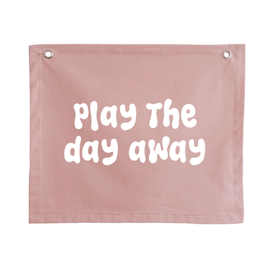 Play wall flag. Play the day away banner. Play sign. kids bedroom styling. kids play bedroom decor. Play wall banner. kids playroom inspo. kids bedroom inspo. kids bedroom ideas. Coastal kids playroom banner. kids wall banner.