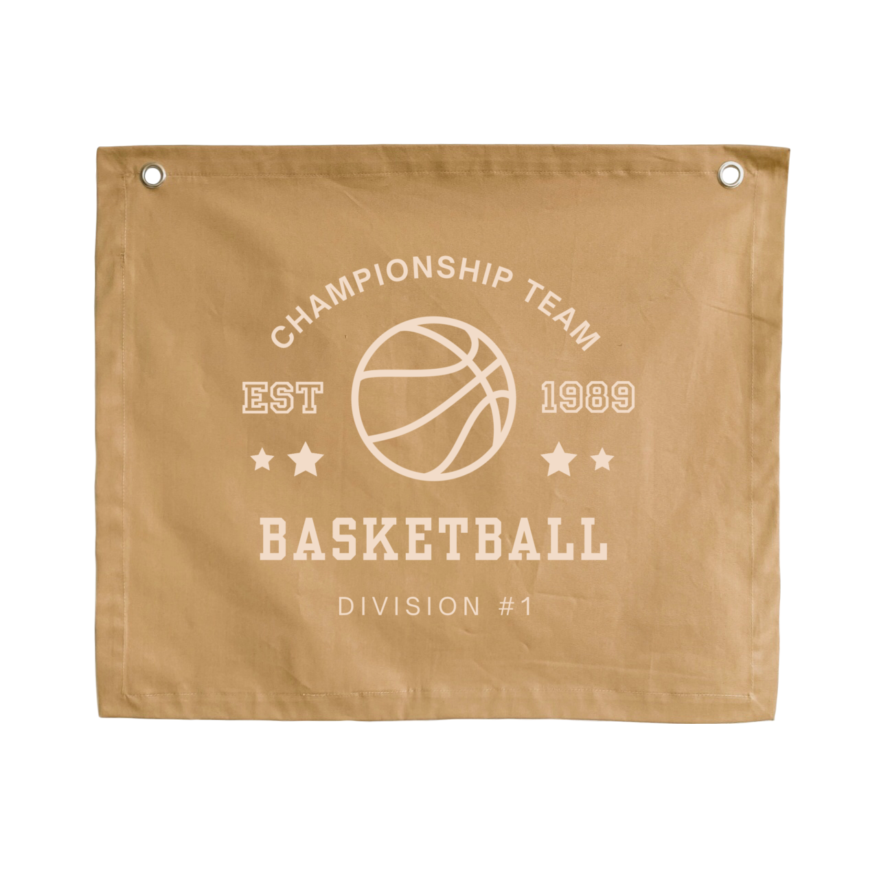 Neutral tan Basketball wall banner. Brown tones Vintage sports bedroom decor. College sports nursery sign. Court side inspired playroom styling. Tan Basket ball wall hanging. Kids rental friendly decor. Neutral Boys bedroom decor. Sports themed kids room. Brown Playroom wall banner. Kids bedroom inspo. Kids room ideas. Neutral Vintage kids decor. Tan boys bedroom decor. 