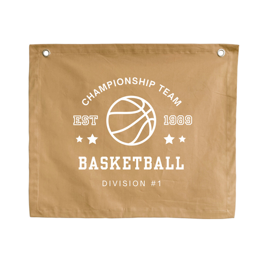 Basketball wall banner. Vintage sports bedroom decor. College sports nursery sign. Court side inspired playroom styling. Basket ball wall hanging. Kids rental friendly decor. Boys bedroom decor. Sports themed kids room. Playroom wall banner. Kids bedroom inspo. Kids room ideas.