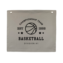 Basket ball championship boys sporting wall banner | Vintage sport basketball wall hanging ~ Mist grey