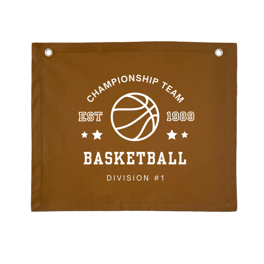 Basketball wall banner. Vintage sports bedroom decor. College sports nursery sign. Court side inspired playroom styling. Basket ball wall hanging. Kids rental friendly decor. Boys bedroom decor. Sports themed kids room. Playroom wall banner. Kids bedroom inspo. Kids room ideas.