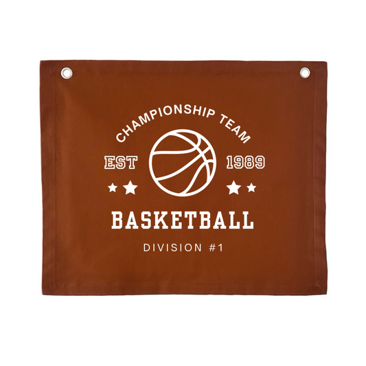 Basketball wall banner. Vintage sports bedroom decor. College sports nursery sign. Court side inspired playroom styling. Basket ball wall hanging. Kids rental friendly decor. Boys bedroom decor. Sports themed kids room. Playroom wall banner. Kids bedroom inspo. Kids room ideas.