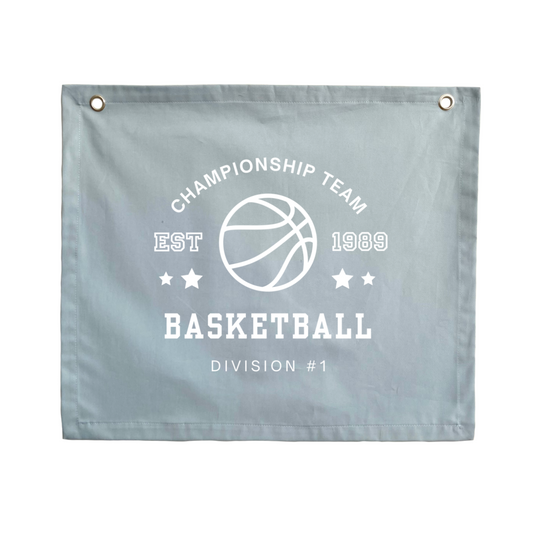 Basketball wall banner. Vintage sports bedroom decor. College sports nursery sign. Court side inspired playroom styling. Basket ball wall hanging. Kids rental friendly decor. Boys bedroom decor. Sports themed kids room. Playroom wall banner. Kids bedroom inspo. Kids room ideas.