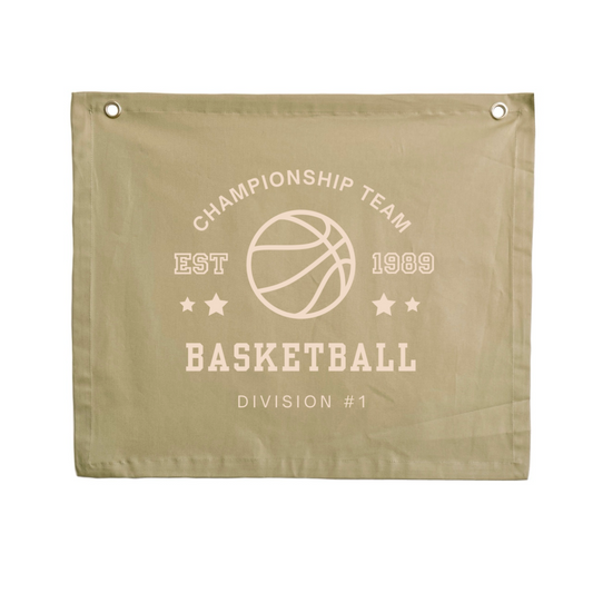 Basketball wall banner. Vintage sports bedroom decor. College sports nursery sign. Court side inspired playroom styling. Basket ball wall hanging. Kids rental friendly decor. Boys bedroom decor. Sports themed kids room. Playroom wall banner. Kids bedroom inspo. Kids room ideas.