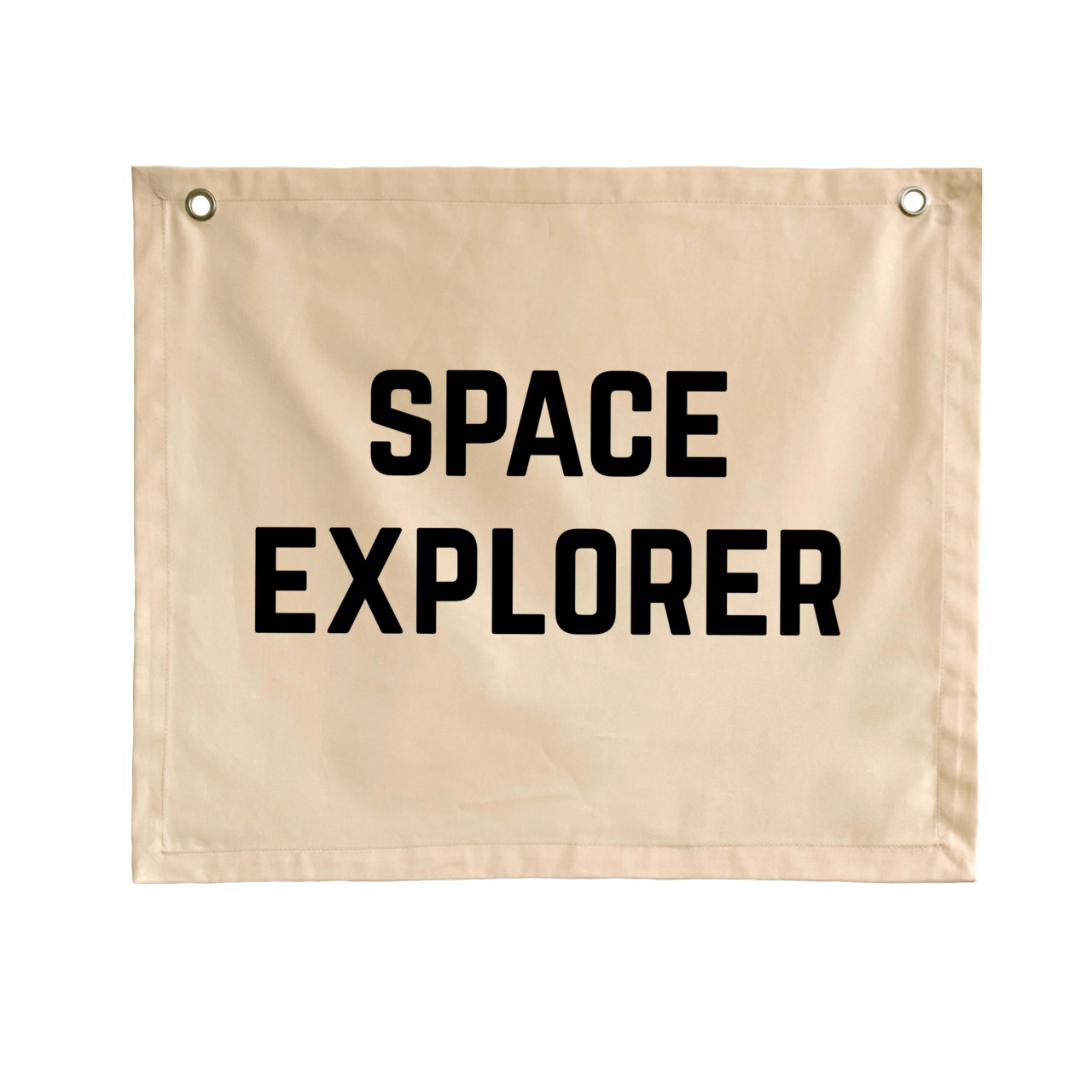 Beige neutral explorer wall banner. Outta space bedroom decor. Neutral Astronaut nursery sign. Galaxy inspired playroom styling. Planet kids wall hanging. Kids rental friendly decor. Beige Space themed kids bedroom. Boys bedroom decor. Playroom wall banner. Kids bedroom inspo. Kids neutral space playroom ideas. Neutral boys bedroom decor.