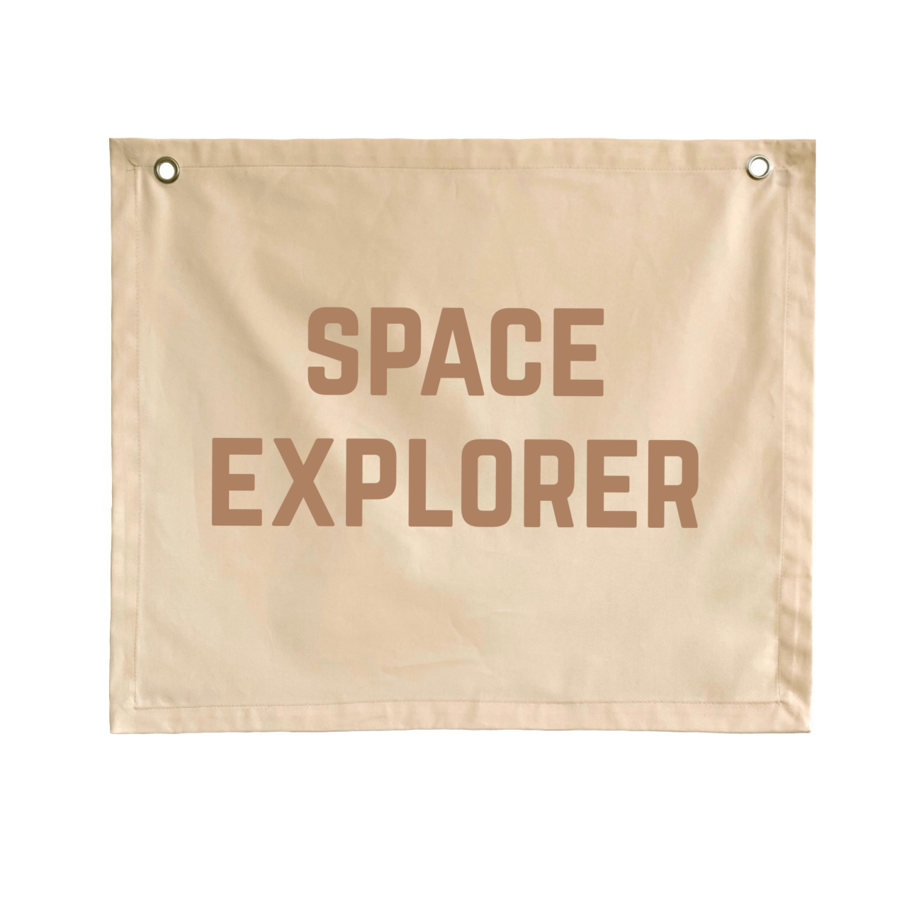 Beige neutral explorer wall banner. Outta space bedroom decor. Neutral Astronaut nursery sign. Galaxy inspired playroom styling. Planet kids wall hanging. Kids rental friendly decor. Beige Space themed kids bedroom. Boys bedroom decor. Playroom wall banner. Kids bedroom inspo. Kids neutral space playroom ideas. Neutral boys bedroom decor.