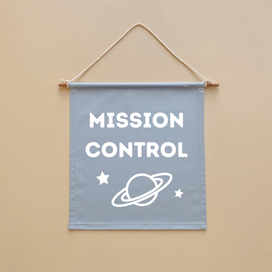 Space Mission Control wall banner. Outta space bedroom decor. Astronaut nursery sign. Galaxy inspired playroom styling. Planet kids wall hanging. Kids rental friendly decor. Space themed kids bedroom. Boys bedroom decor. Playroom wall banner. Kids bedroom inspo. Kids playroom ideas.