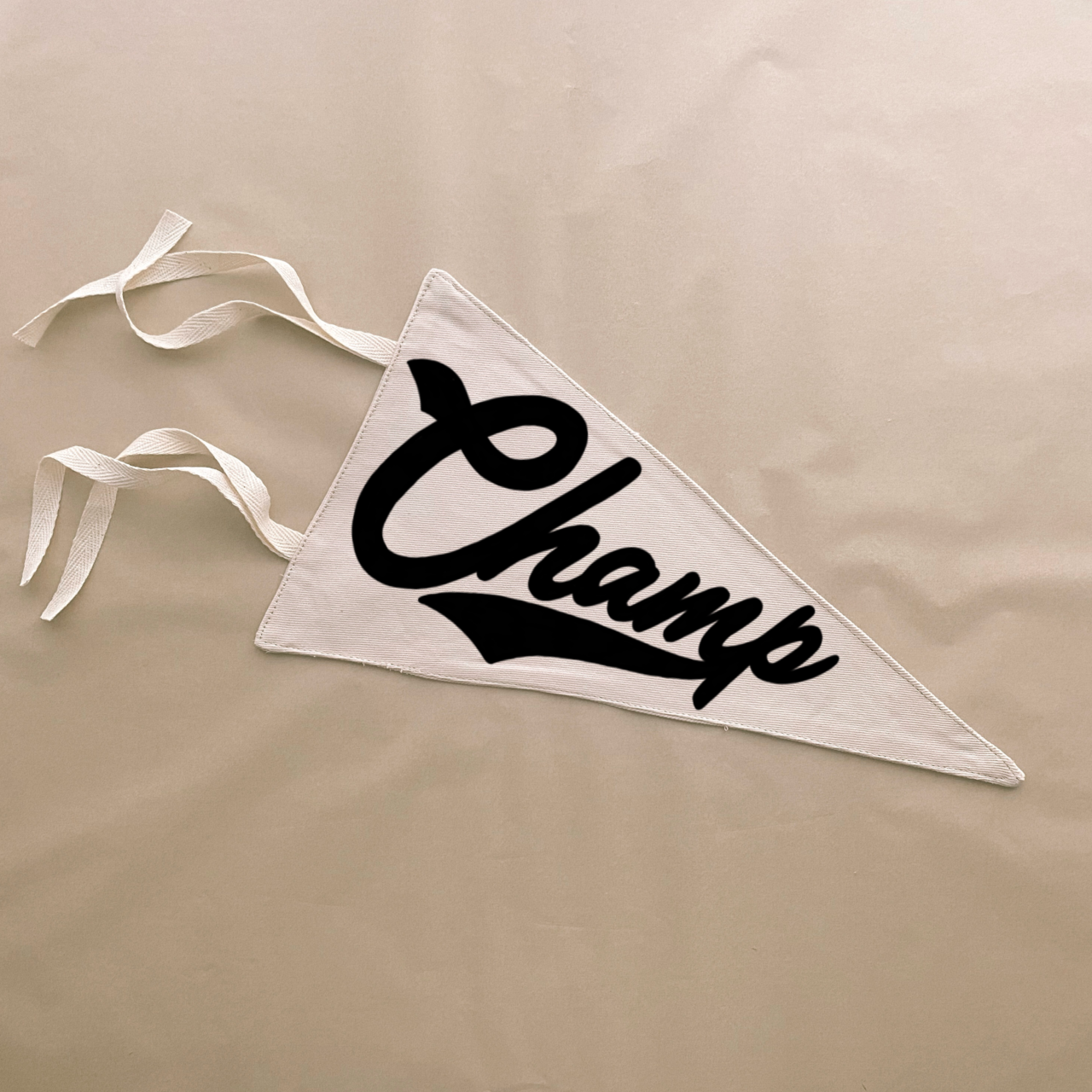 Champ pennant flag. Kids tie up pennant. Vintage sports wall flag. Boys wall hanging. Boys sports bedroom decor. Kids college sports wall flag. Kids rental friendly decor. Boys bedroom inspo. Playroom wall banner. Sports room styling. Kids bedroom decor ideas. Court side inspired decor.