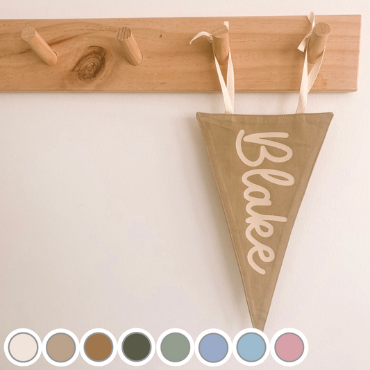 Personalised name tie up pennant flag | custom wall hanging