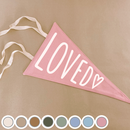 Kids nursery pennant flag. Kids loved wall flag. Gender neutral bedroom wall banner. Kids loved playroom flag banner. Kids playroom wall flag. Kids bedroom styling. Kids bedroom wall decor. Kids bedroom inspo. Kids bedroom decor ideas. 7 year old bedroom ideas. 10 year old bedroom ideas. 12 year old bedroom ideas. 