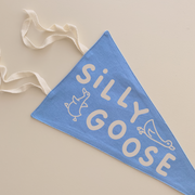 Silly Goose pennant flag, Goose nursery decor, Gender neutral nursery decor, Nostalgic nursery decor, Kids tie up pennant, Funny kids room decor, Playful nursery wall hanging, Kids bedroom wall decor, Neutral baby room decor, Vintage kids decor, Fabric wall flag, Rental friendly kids decor, Playroom wall decor, Goose bedroom decor, Australian nursery decor, Hello Saturday Kids Decor
