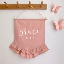 Personalised name frill hanging banner ~ Petals pink