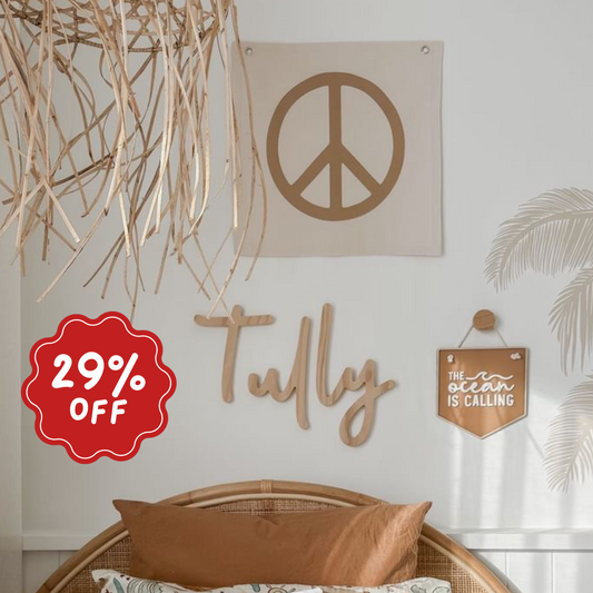 Large peace sign kids wall banner / wall hanging ~ Warm sand
