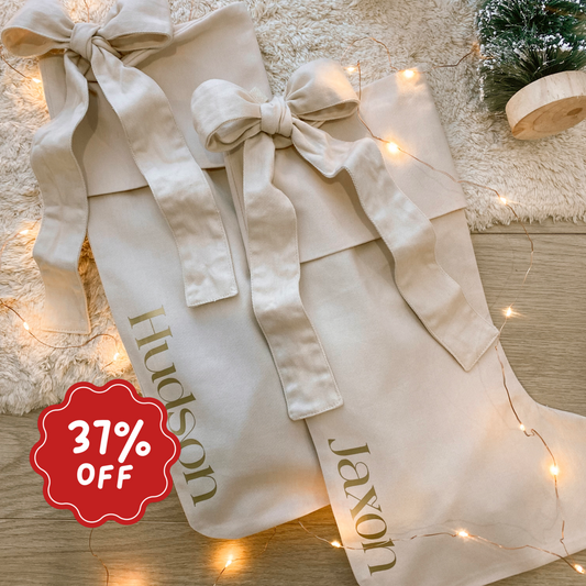 Christmas stocking with tie on bow ~ Warm sand ~ Imperfect