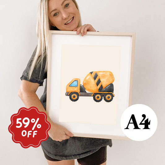Cement truck construction vehicles wall print ~ Imperfect ~ A4