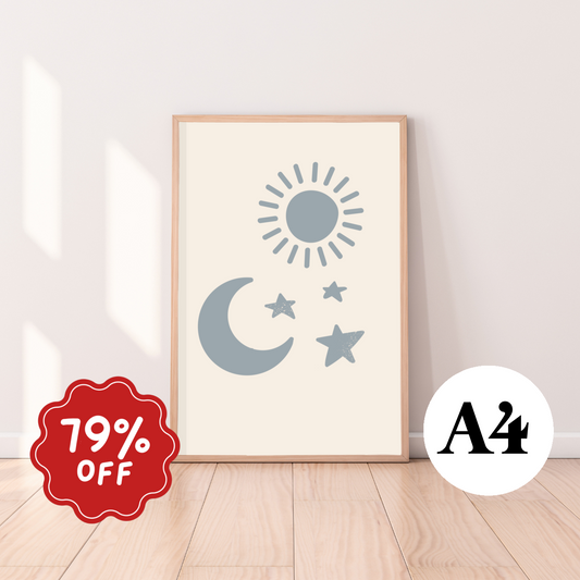 Sun, moon & stars wall print ~ River ~ Parchment paper ~ Discontinued