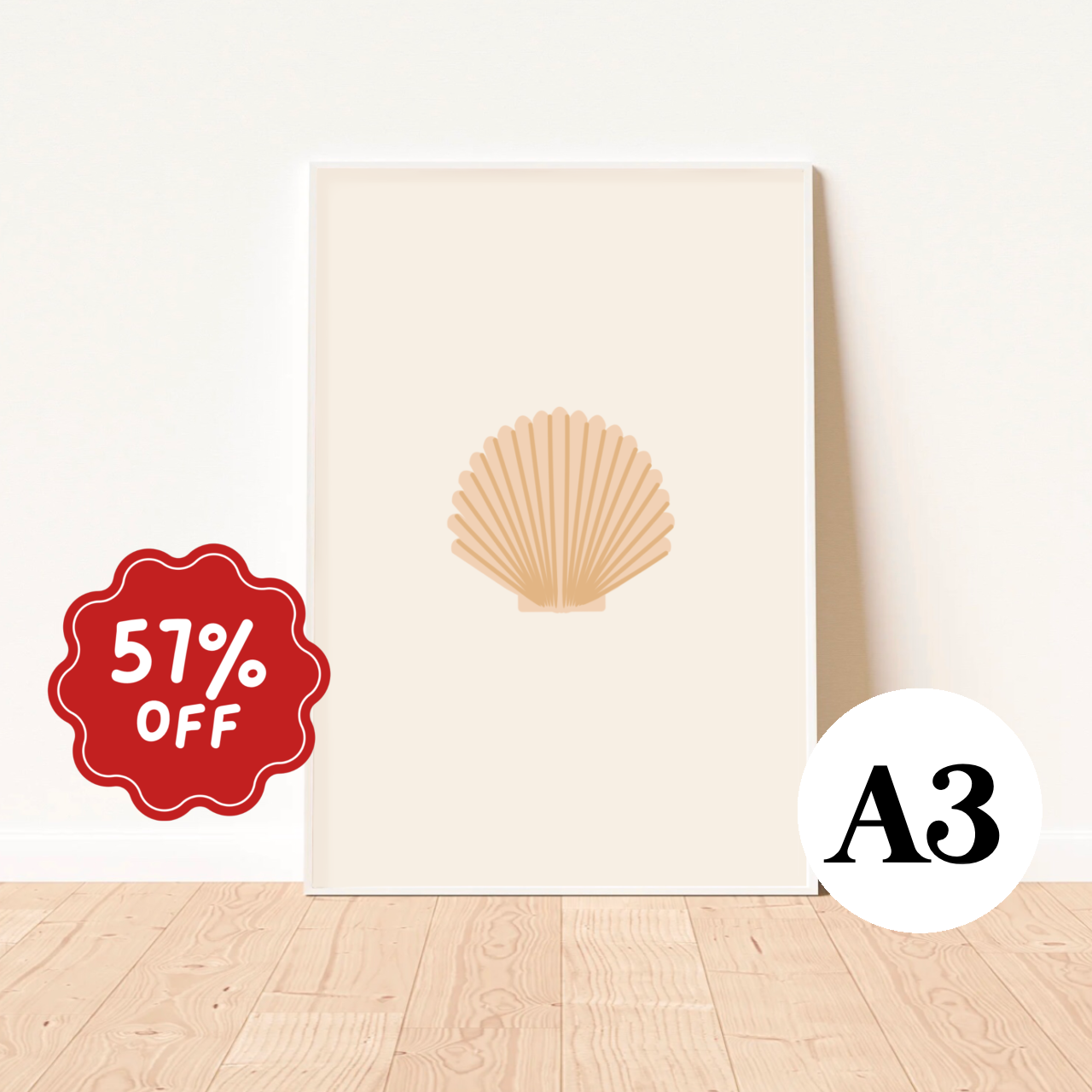 Clam shell wall print ~ Peach & honey ~ A3
