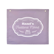 Personalised traditional market wall banner | kids play shop wall hanging  ~ Lavender purple