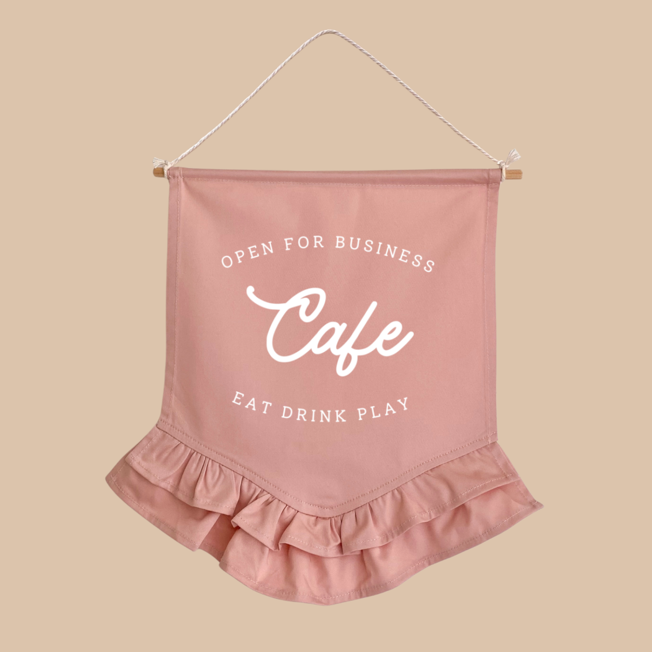 Cafe Wall Banner, Kids Cafe Decor, Play Kitchen Decor, Kids Play Kitchen, Cubby House Decor, Playroom Decor, Pretend Play Decor, Imaginative Play, Cafe Playroom Decor, Girls Playroom Decor, Pink Wall Banner, Dusty Pink Decor, Blush Pink Decor, Pink Kids Decor, Kids Wall Banner, Play Cafe Sign, Kids Cafe Sign, Market Stall Decor, Pretend Cafe Decor, Girls Cubby Decor, Vintage Kids Decor, Frill Wall Banner