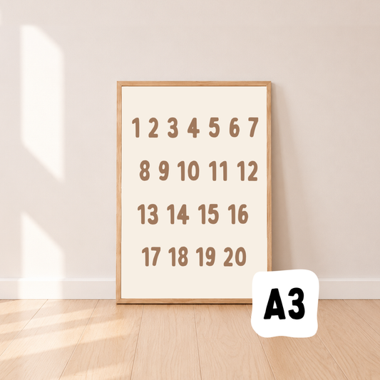 Numbers Print, Number Wall Print, Numbers 1 to 20, Educational Wall Art, Kids Learning Print, Counting Poster, Preschool Number Print, Numbers Poster, Educational Kids Decor, Playroom Wall Art, Playroom Print, Homeschool Decor, Classroom Number Poster, Nursery Wall Art, Kids Bedroom Print, Neutral Kids Decor, Neutral Playroom Decor, Beige Wall Print, Brown Kids Decor, Minimalist Kids Print, Modern Nursery Decor, Gender Neutral Kids Decor, Learning Numbers Print