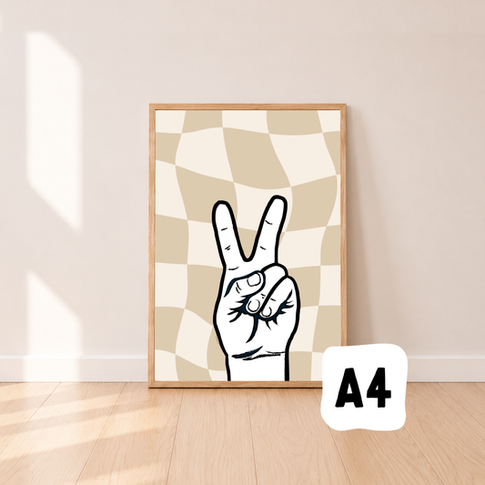 Neutral beige Checkered peace wall print. Neutral peace print. Boys cool bedroom styling. Boys surf bedroom wall decor. Boys bedroom peace print. Boys beige & tan bedroom inspo. Boys neutral bedroom decor ideas. Boys beige peace decor. Peace wall decor. Boys fun surf room inspo. 10 year old boys bedroom ideas. Shared boys bedroom decor. 12 year old boys bedroom ideas.